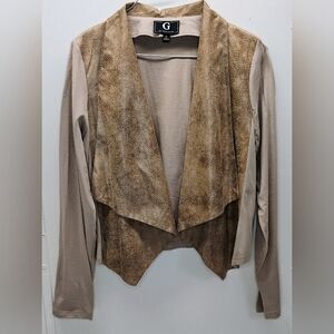 G by Giuliana Snake Print Cardigan Women Sz M Long Sleeves Beige Collared I-3